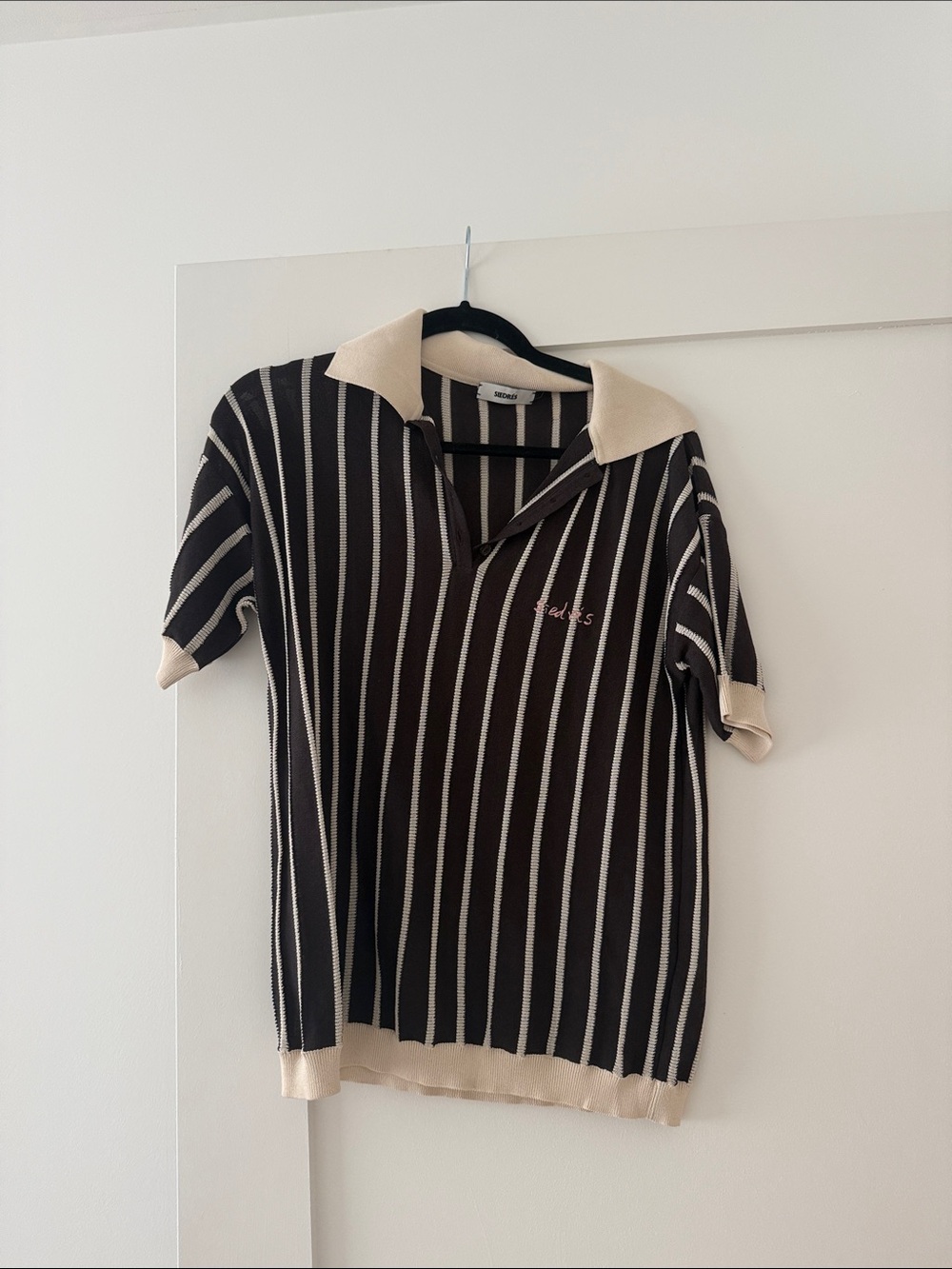 SIEDRES Brown and Cream Striped Knit Polo Top